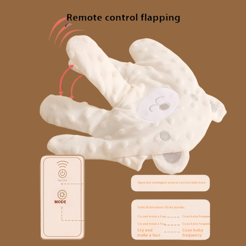 White plush toy with remote control on a beige background