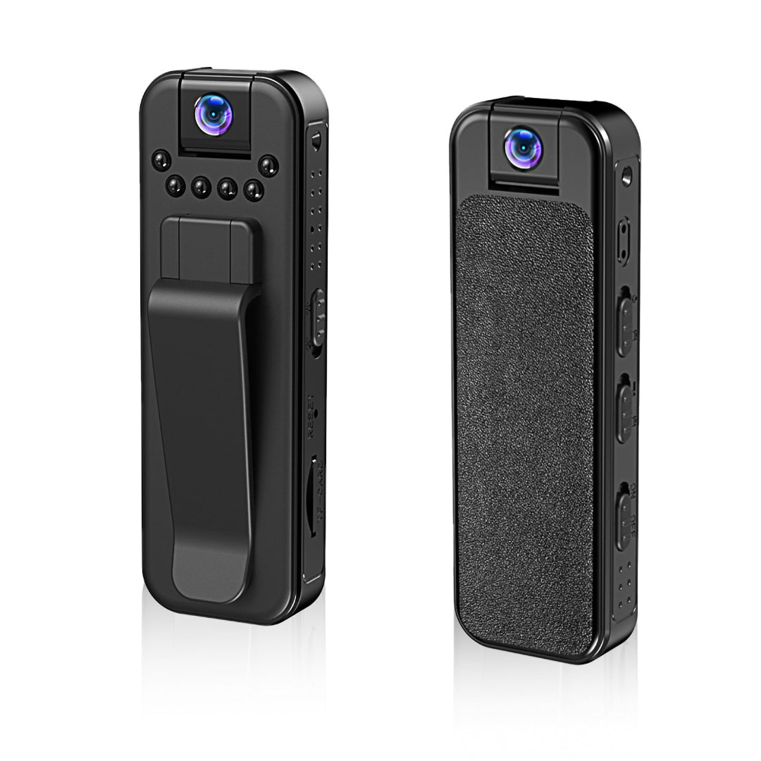 Two black body cameras on a white background