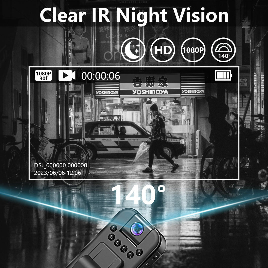 Clear IR Night Vision feature with a camera interface overlay on a city street scene.